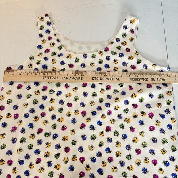 Ann May 100% Silk Ladybug Print Tank Shell Sz L White Multi Novelty Fun Colorful - Picture 6 of 9